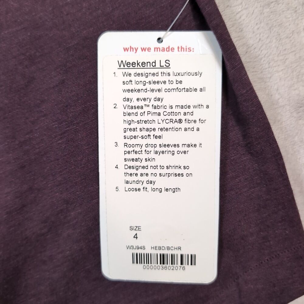 Lululemon Weekend Long Sleeve Tee Womens 4 Purple NWT New Summer Lightweight - Picture 2 of 12